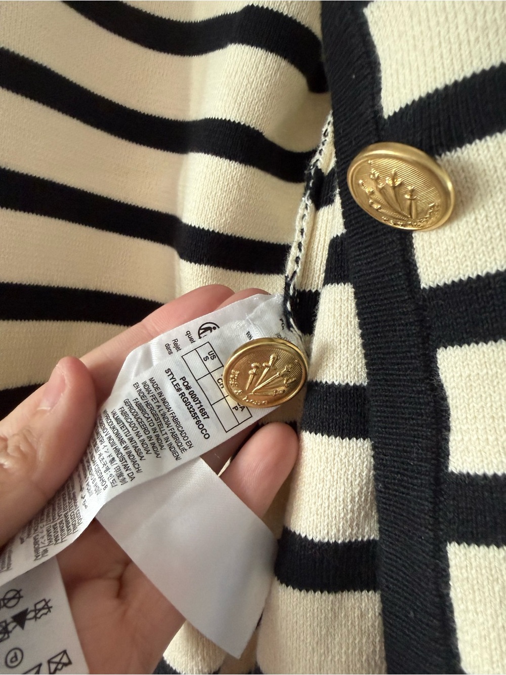 Rag & Bone Striped Button-Front Cardigan in Black & Cream - Picture 10 of 10